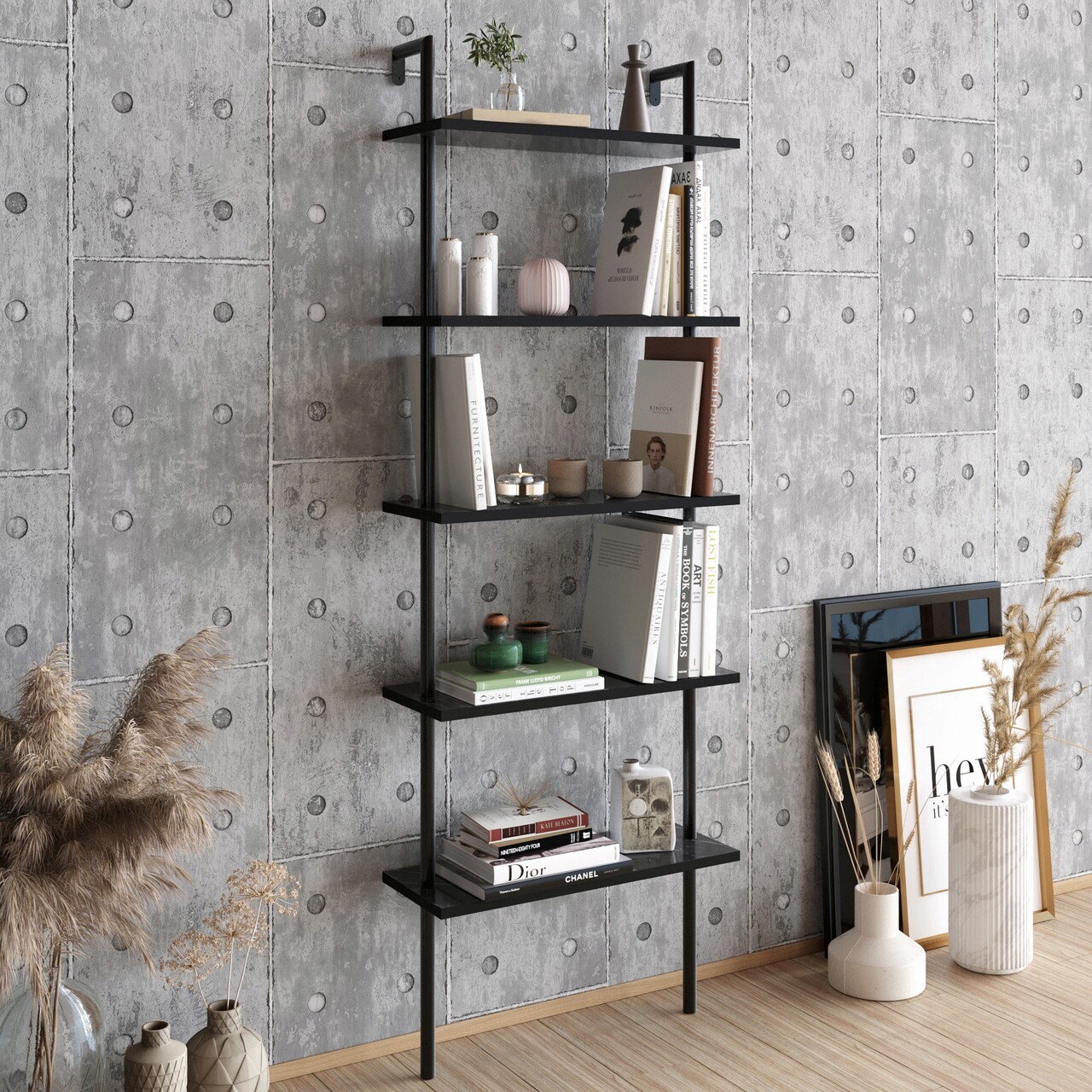 Corp biblioteca, Hanah Home, Paula, 60x174x22 cm, Negru - imagine 6
